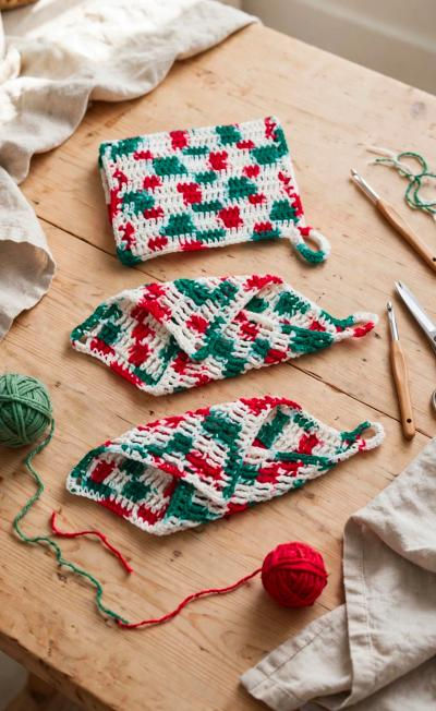 Hand Crochet Holiday Mistletoe 3pk