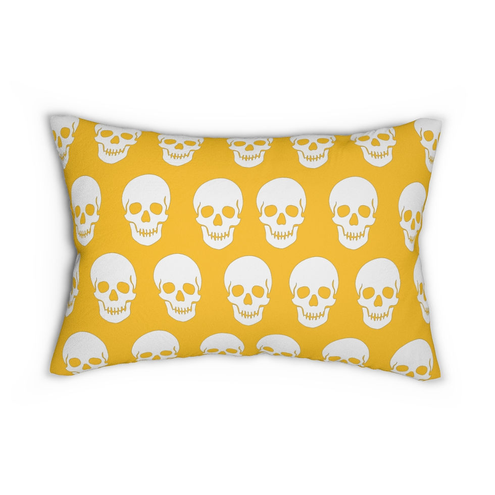 Thumbnail: Halloween Skull Head Polyester Lumbar Pillow in Yellow