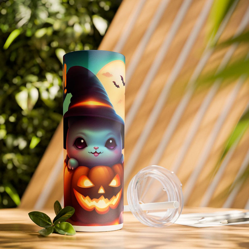 Thumbnail: Florida Beach Halloween Pumpkin Skinny Tumbler with Name, 20oz