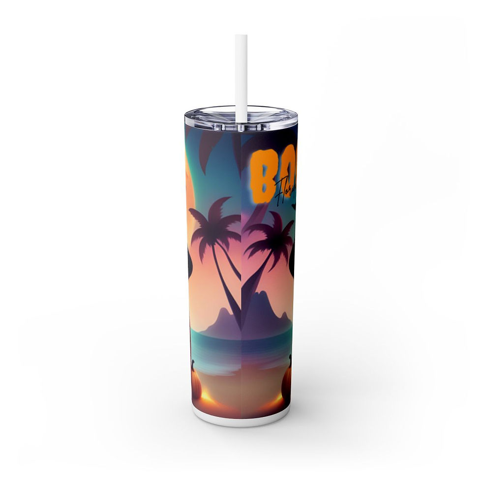 Thumbnail: Florida Beach Halloween Pumpkin Skinny Tumbler with Name, 20oz