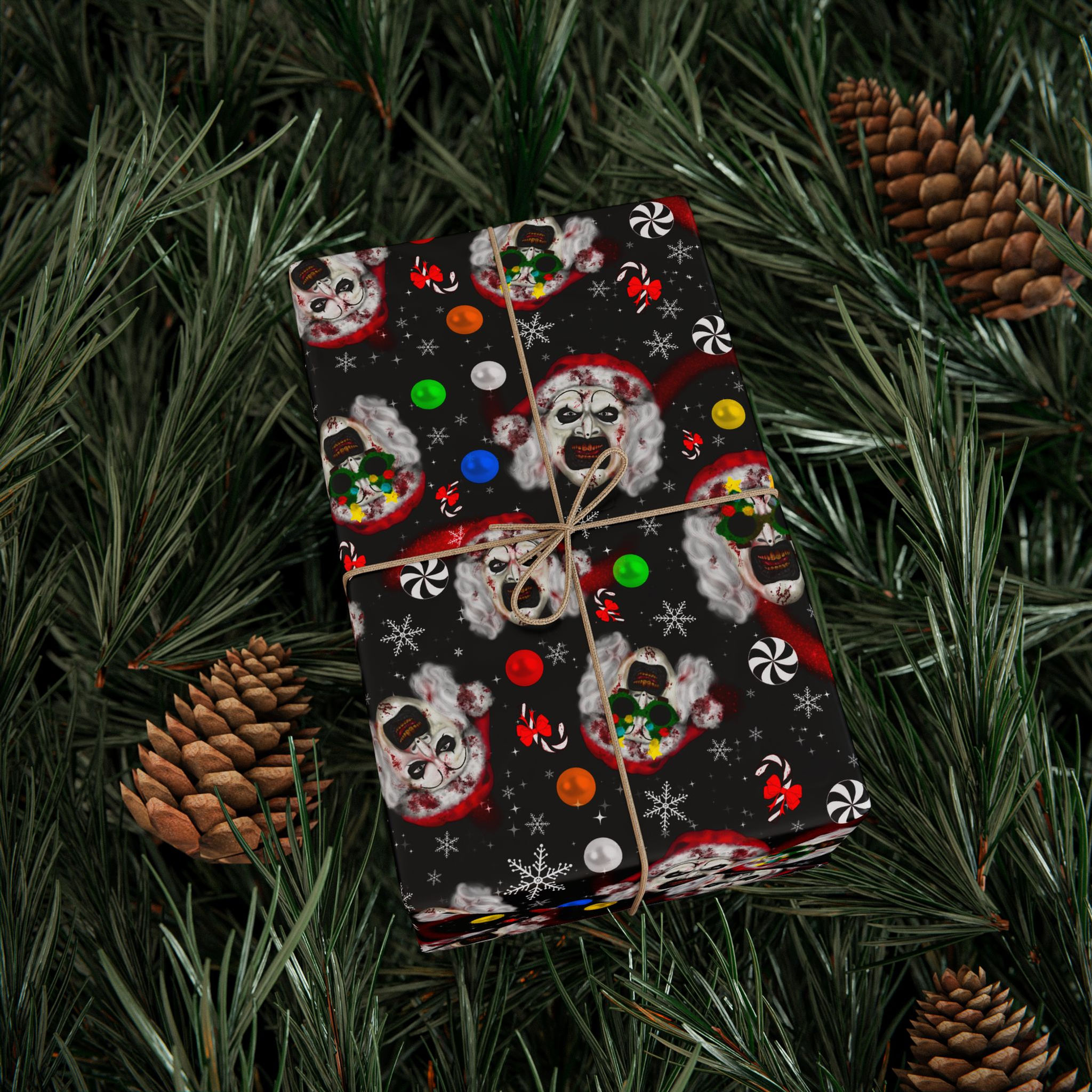Terrified Clown Wrapping Paper Gothic Christmas Gift Wrap