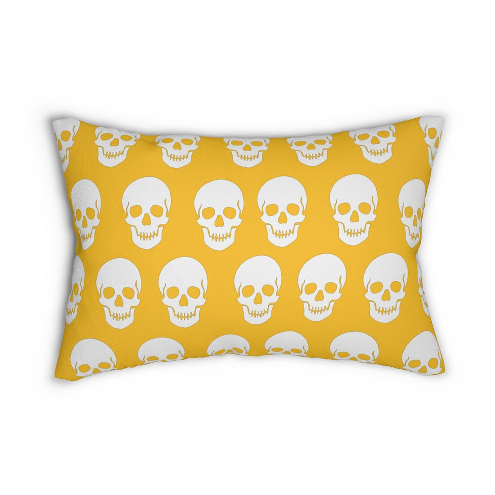 Halloween Skull Head Polyester Lumbar Pillow in Yellow