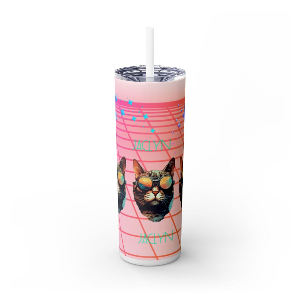 Girls Cool Cyber Animals Cat with Name Skinny Tumbler with Straw, 20oz (TM)