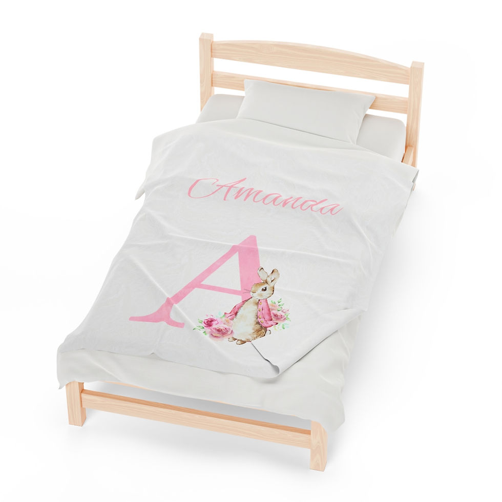 Thumbnail: Kids Custom Bunny Name and Letter Plush Blanket