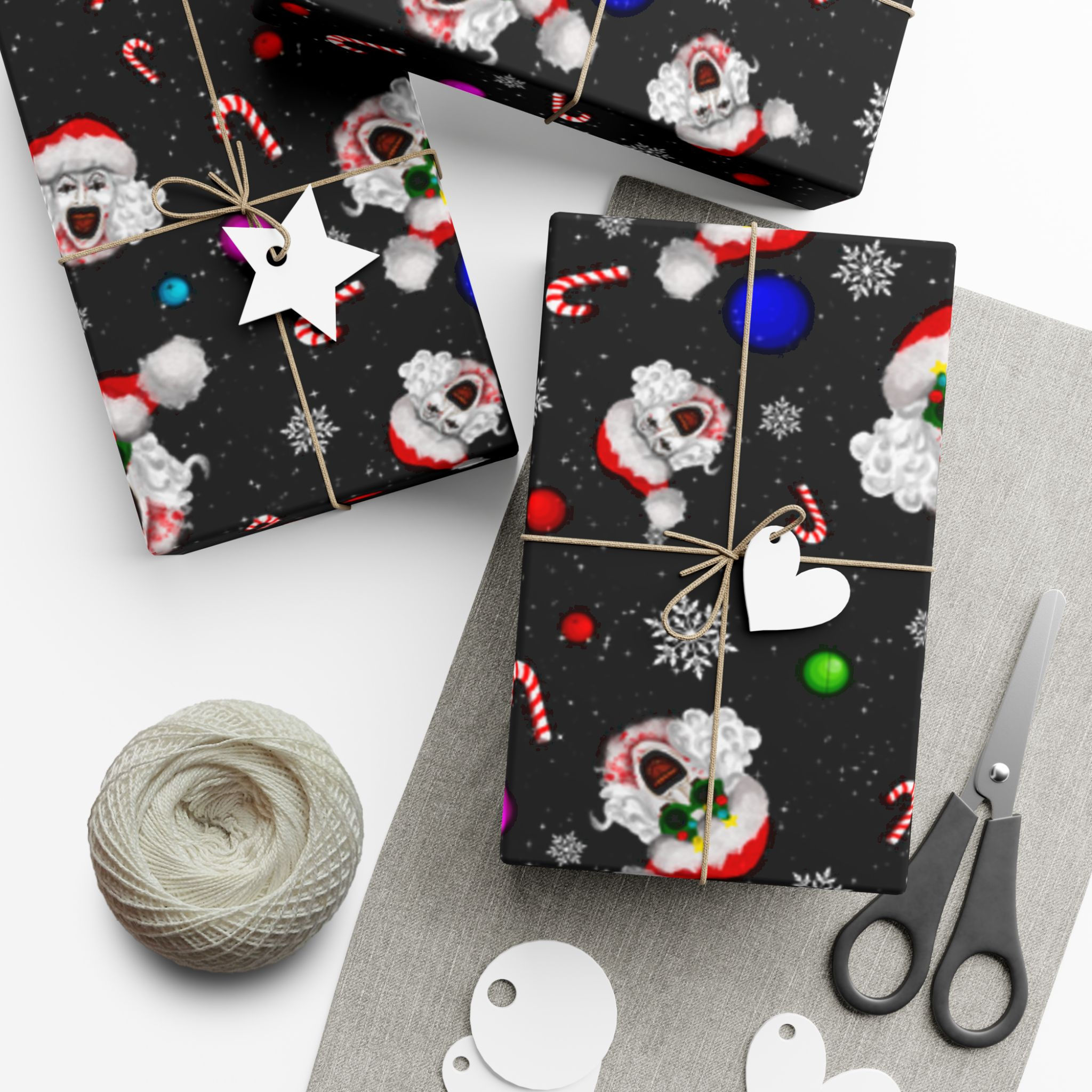 Terrified Clown Gift Wrap Design II Paper | BLACK