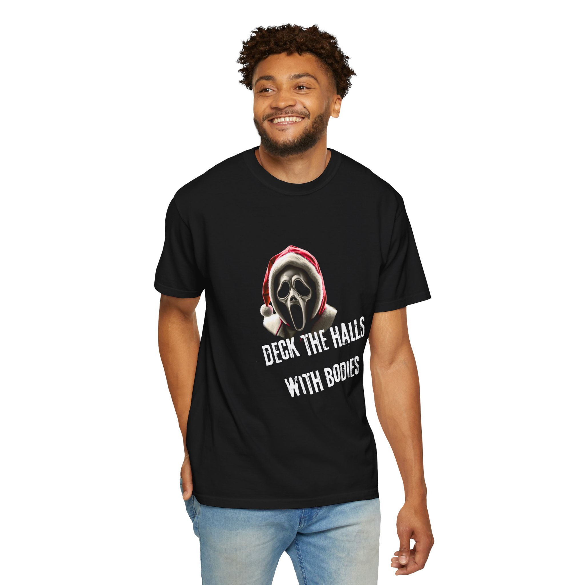 Deck the Halls with Bodies Ghost Christmas Unisex Softstyle Tee | BLACK