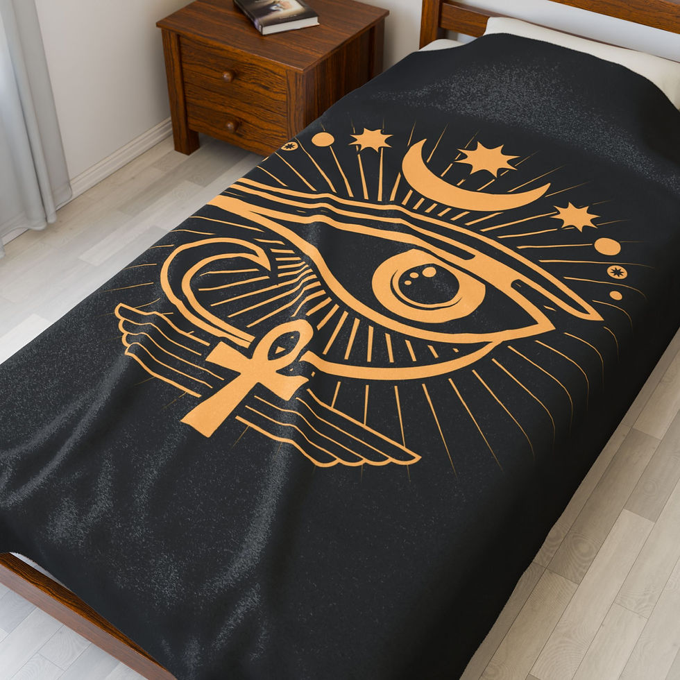 Thumbnail: Eye of Horus Moon Velveteen Plush Blanket | BLACK