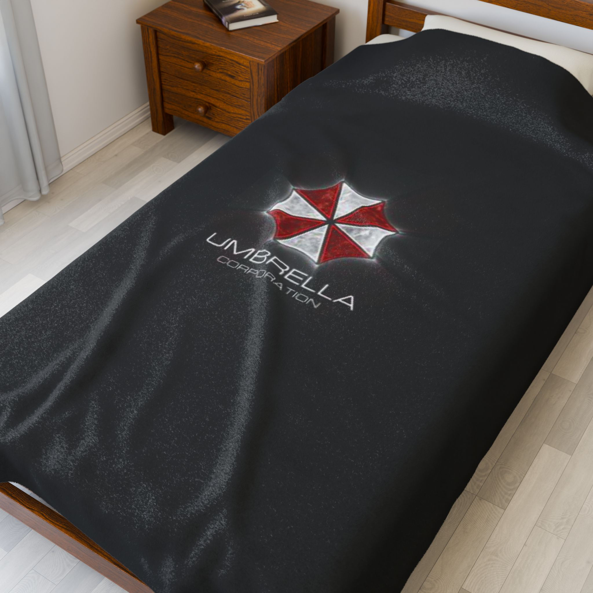 Umbrella Corporation Velveteen Plush Blanket | BLACK