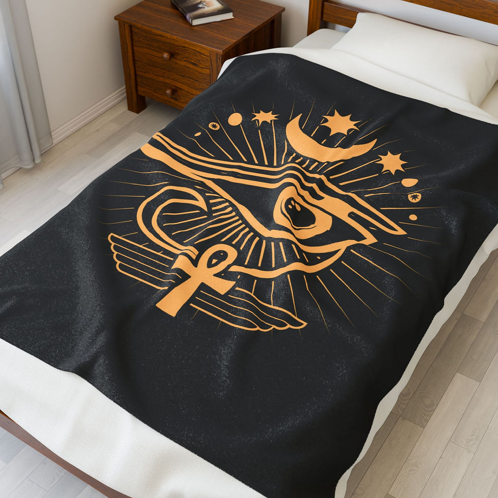 Thumbnail: Eye of Horus Moon Velveteen Plush Blanket | BLACK