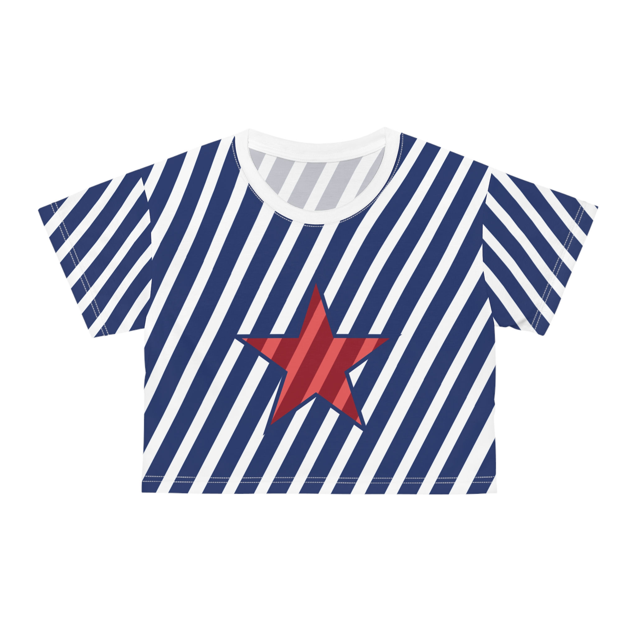Stripe Crop Tee with Red Star — Patriotic Beach Summer Top