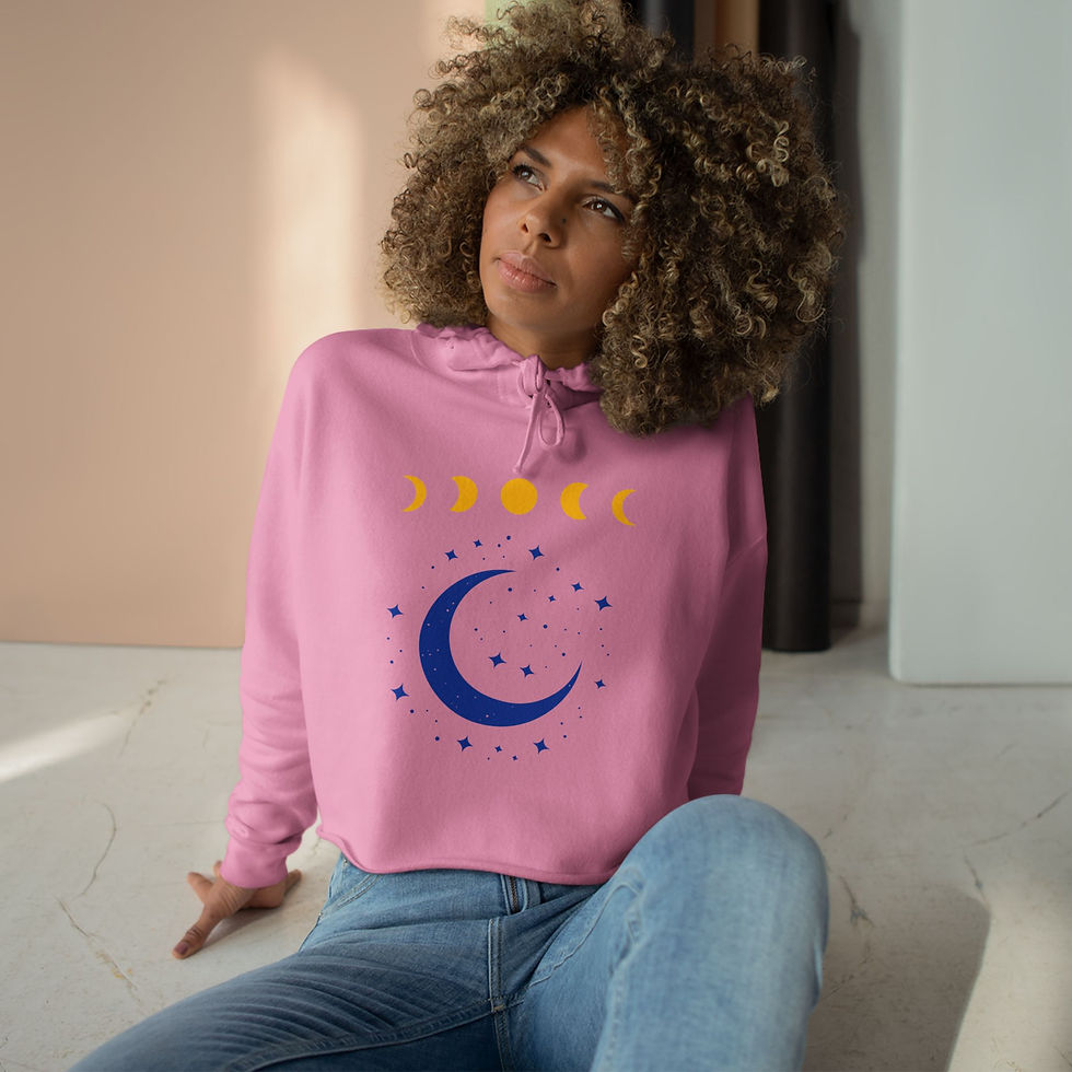 Thumbnail: Celestial Phases Crop Hoodie - Cosmic Moon & Stars Design