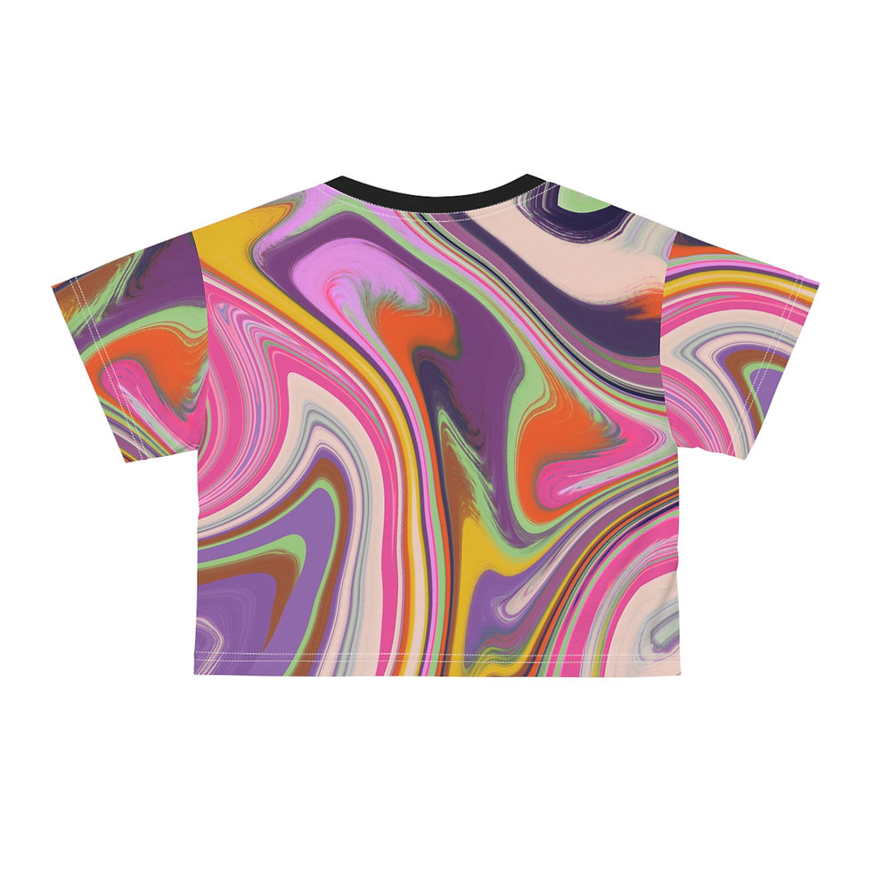 Thumbnail: Color Abstract Crop Tee  for Summer Parties, Boho Style Shirt, Rave Wear