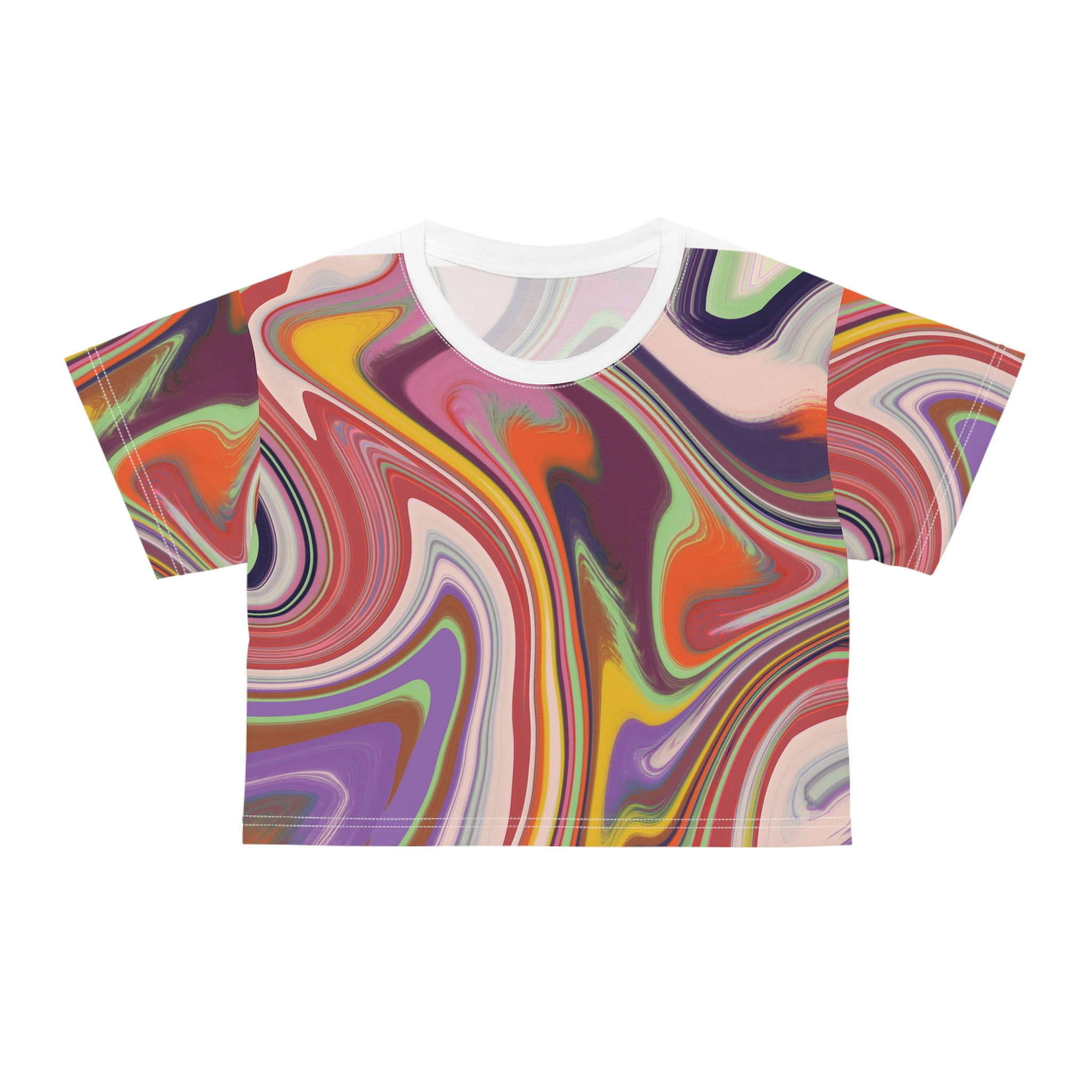 Colorful Abstract Crop Tee  for Summer Parties, Boho Style Shirt, Rave Wear