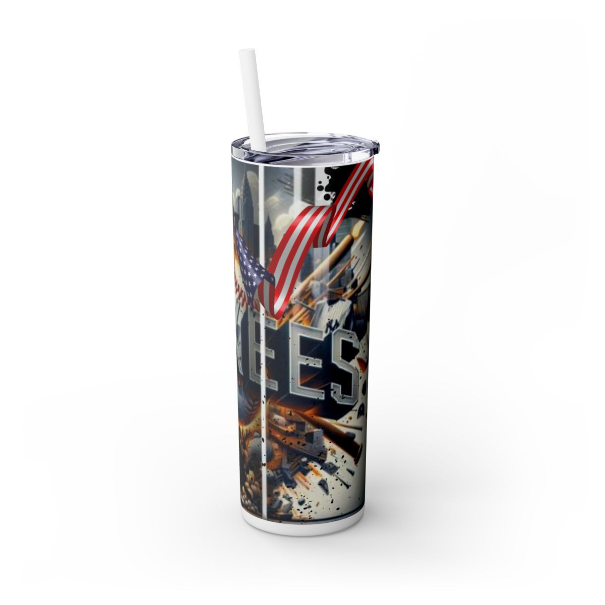 Baseball New York American Flag Skinny Tumbler with Straw, 20oz