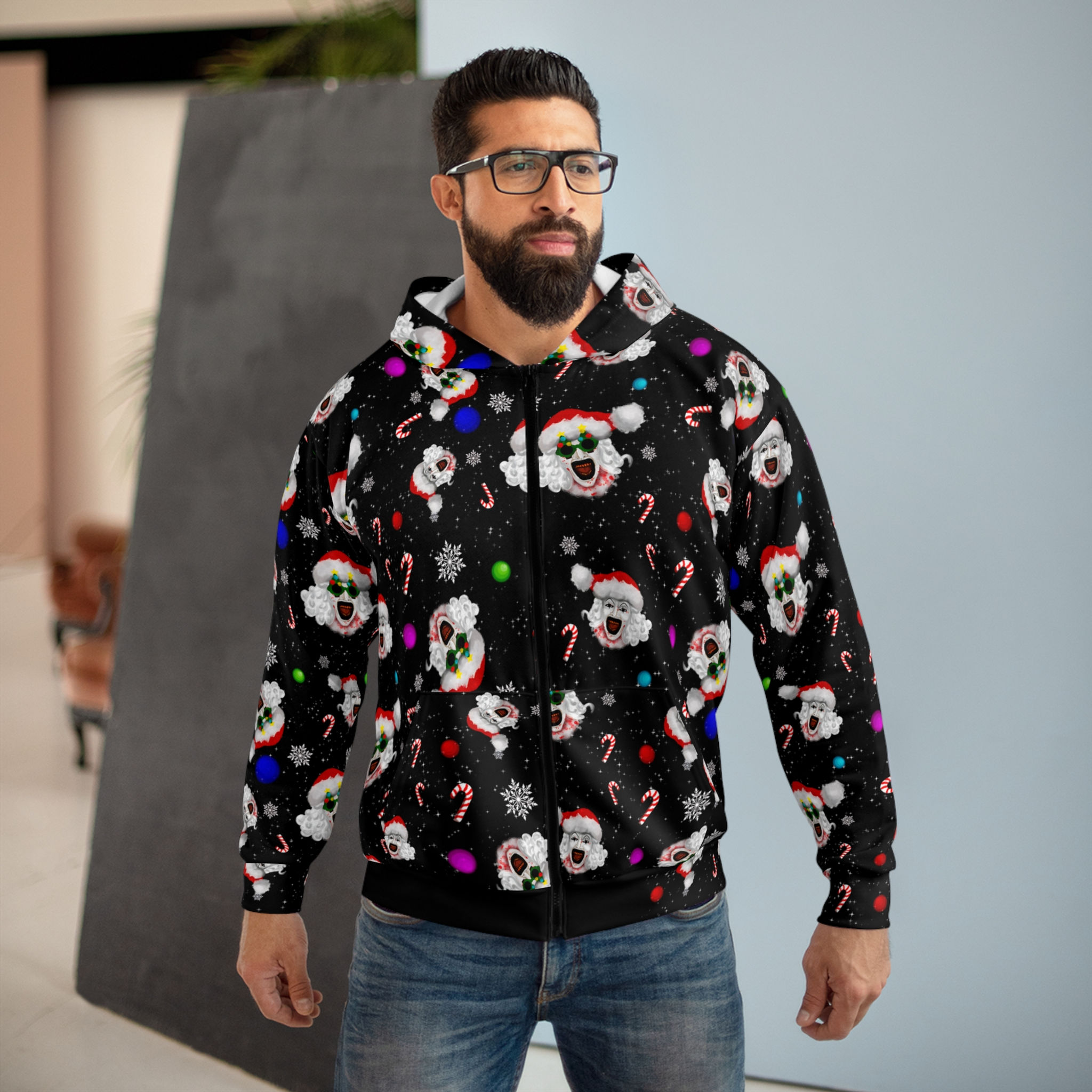 Terrifier 3 Art the Clown Christmas Unisex Zip Hoodie 