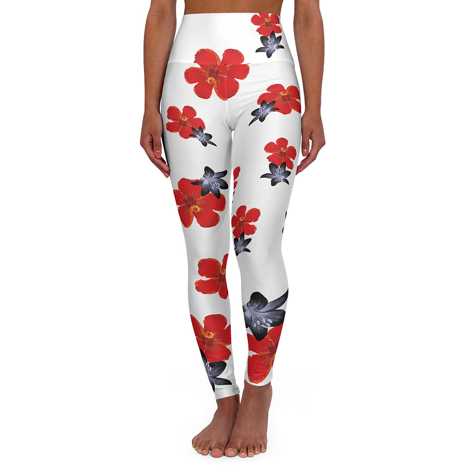 Thumbnail: Boho Floral High Waisted Yoga | White Leggings 