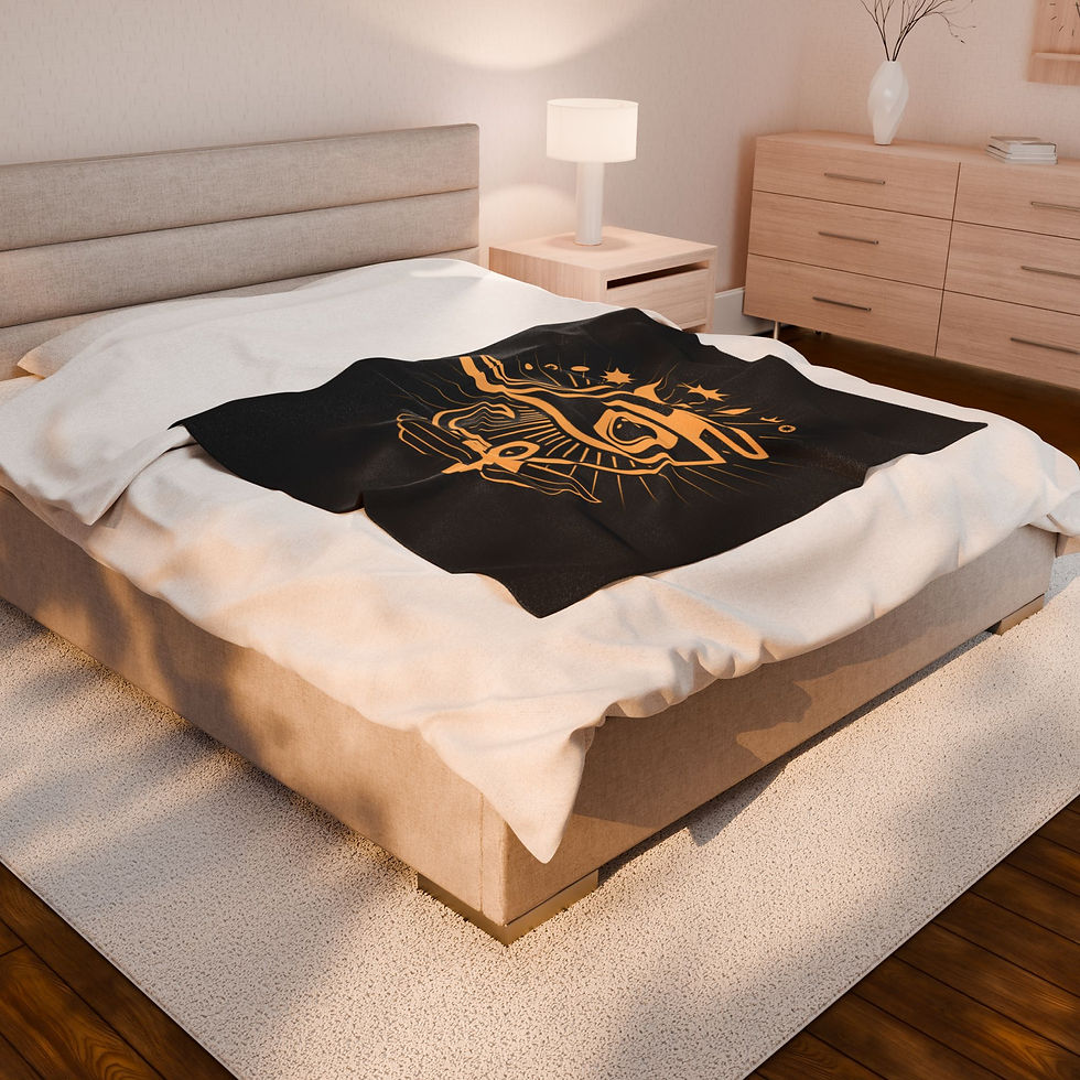 Thumbnail: Eye of Horus Moon Velveteen Plush Blanket | BLACK