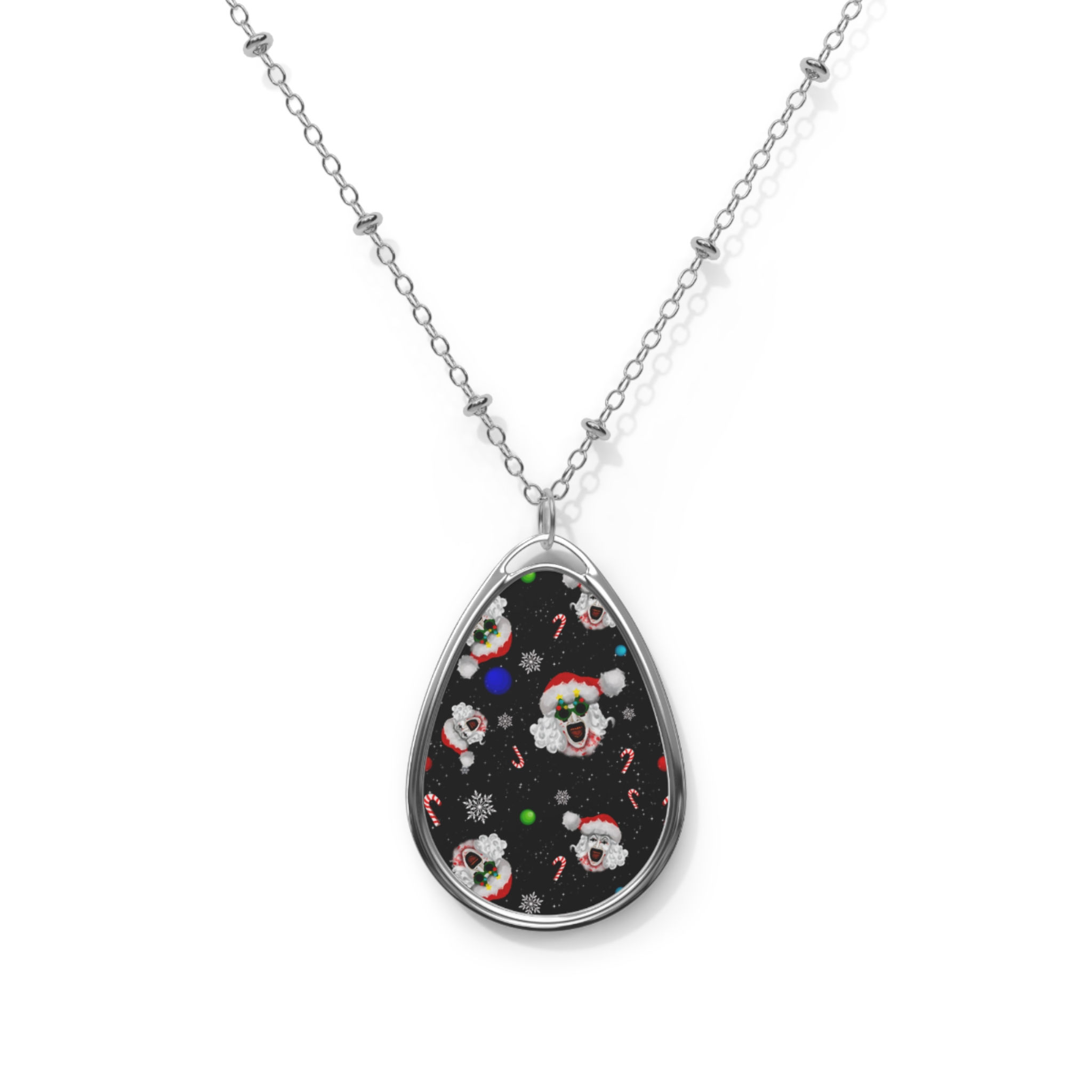 Oval Necklace - Terrifier 3 Art the Clown Christmas Necklace