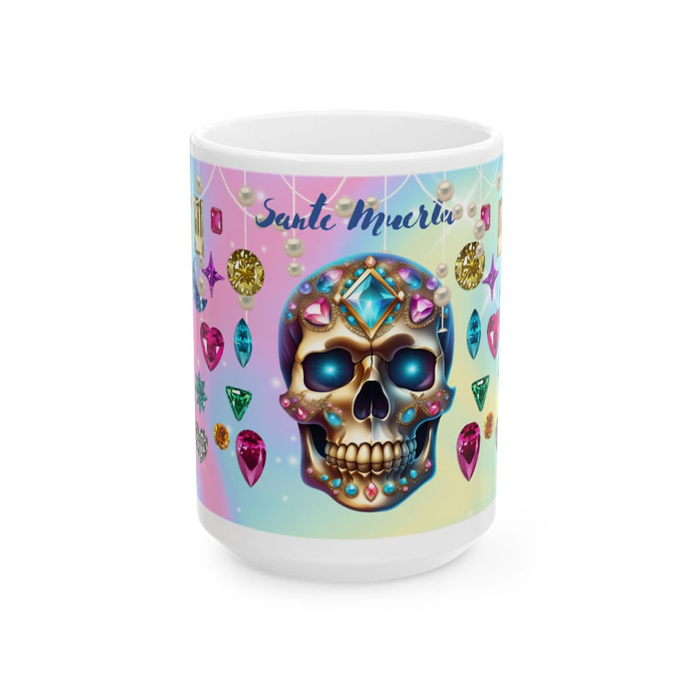 Santa Muerta Inspired Photo Gift Ceramic Mug, (15 oz)
