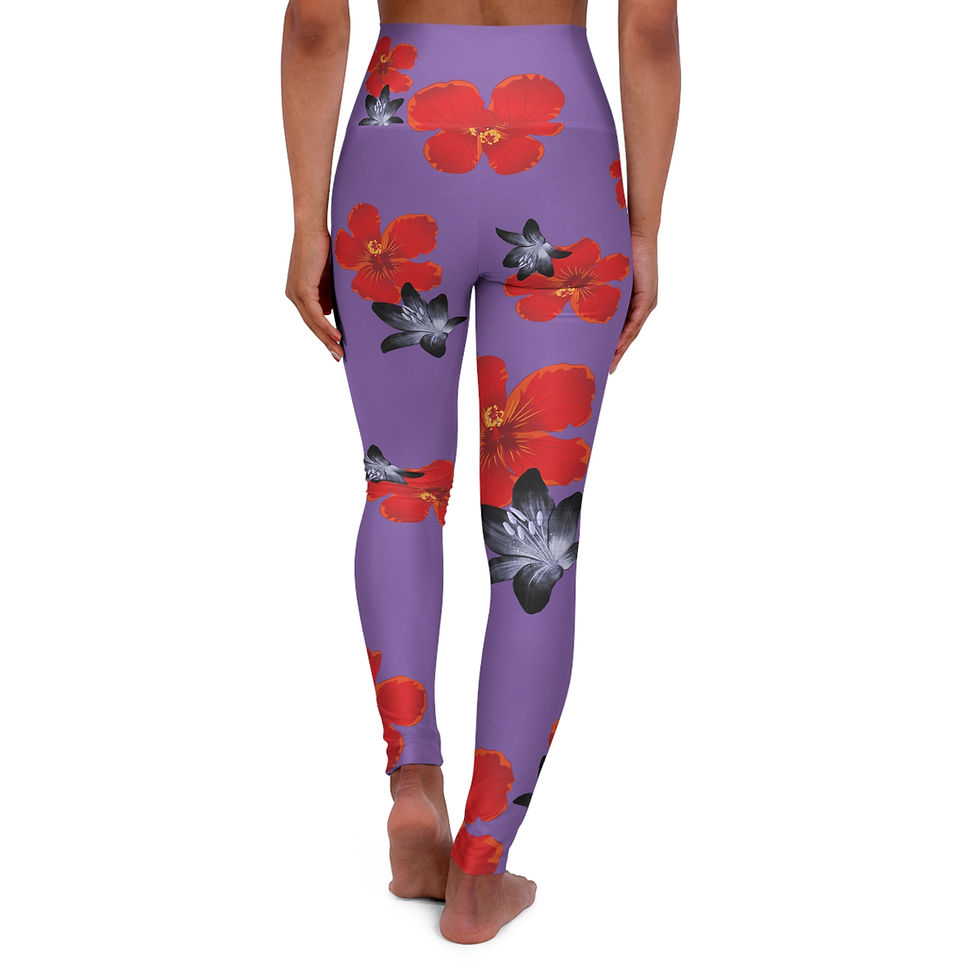 Boho Red Floral High Waisted Yoga | Purple Leggings