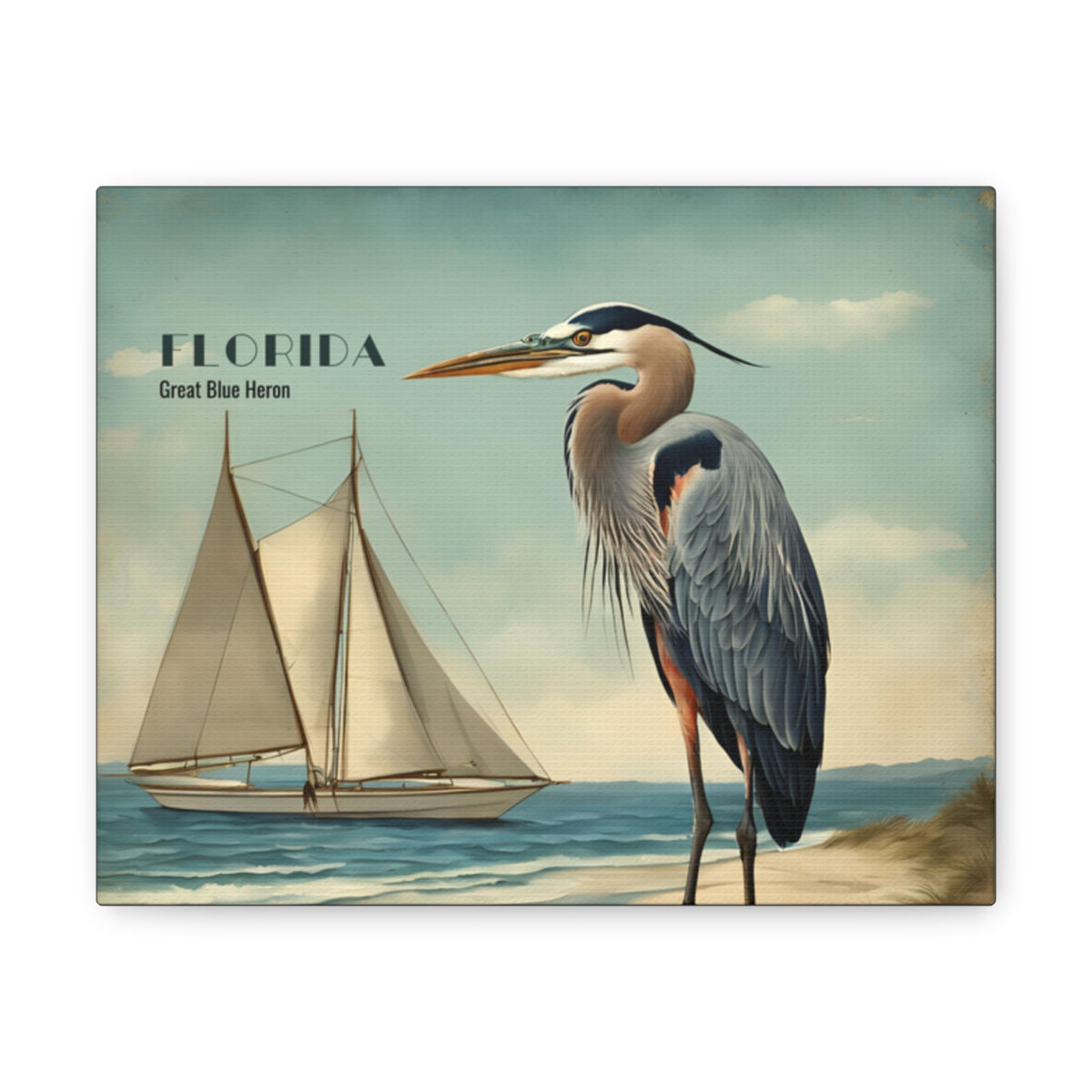 Vintage Art Florida Great Blue Heron Canvas Gallery Art