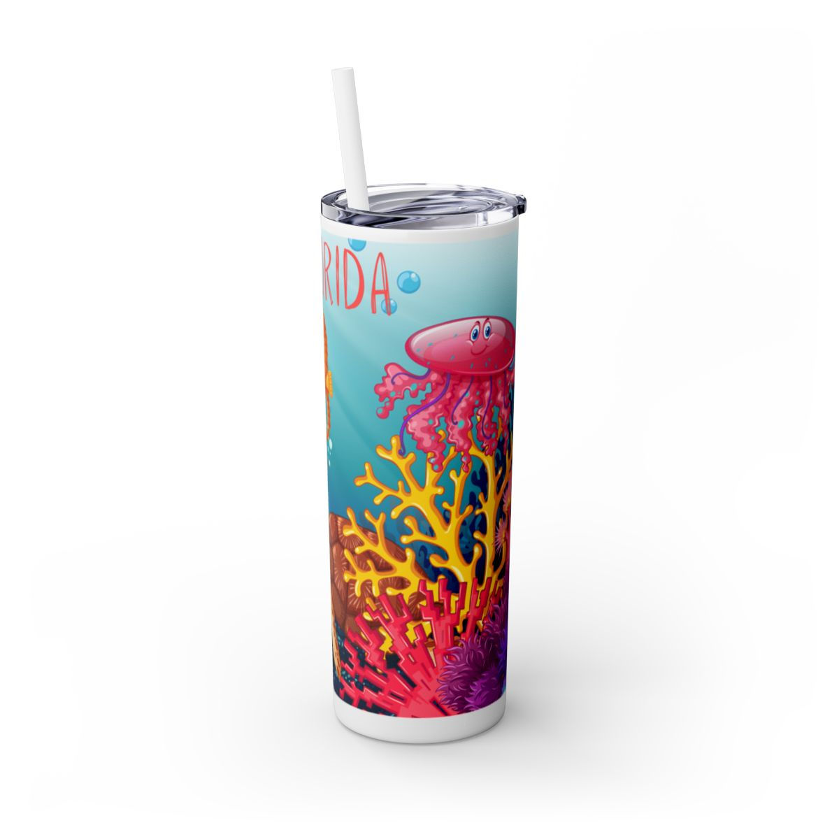 Kids Colorful Ocean Life Skinny Tumbler with Straw, 20oz