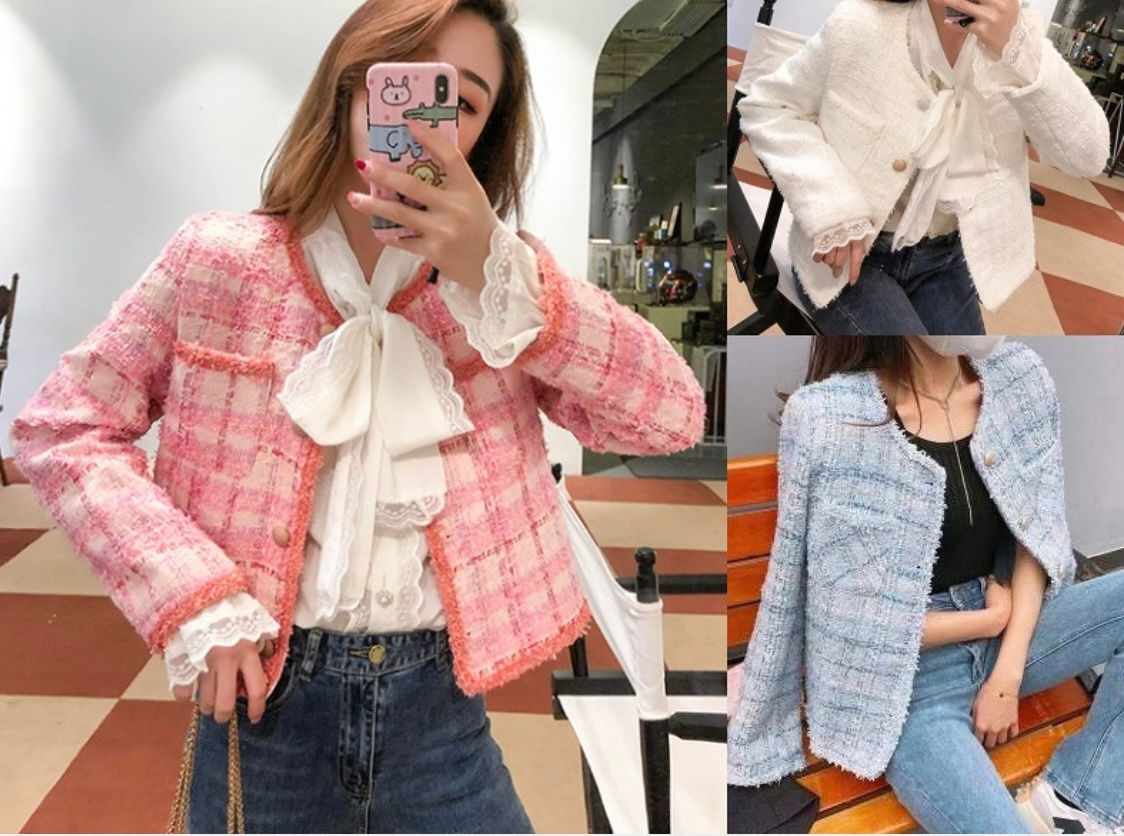 全3色　チェック柄ノーカラージャケット