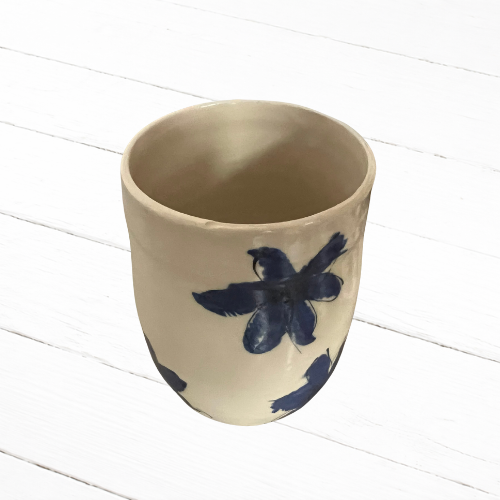Hand Painted Blue Flower Vessel