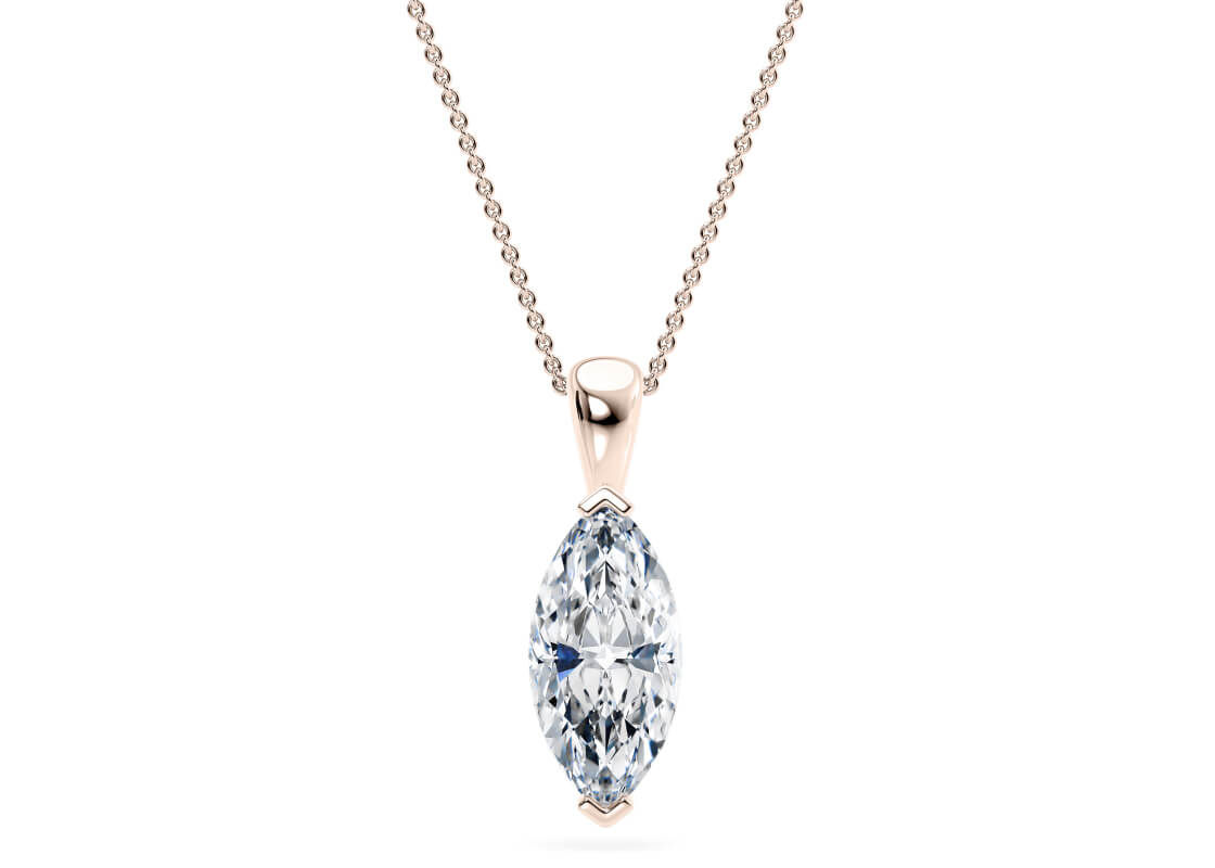 Diamant solitaire collier 3.00ct Marquise -or rose-