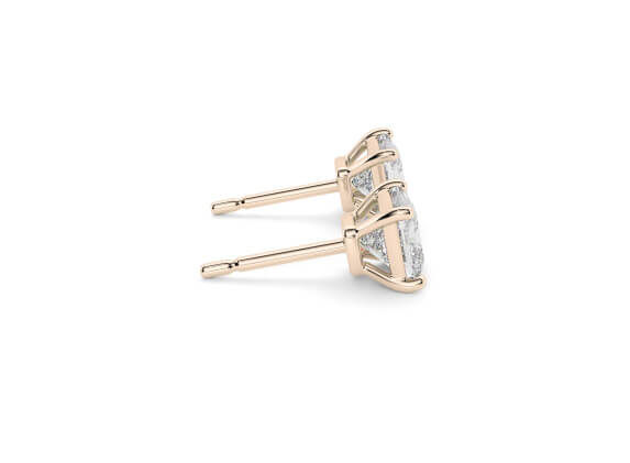 Miniature : Diamants solitaires boucles d'oreilles 3.00ct Princesses -or rose-