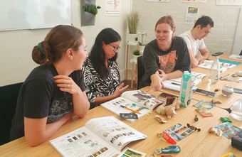 Students learning basic German phrases in a DerDieDas classroom