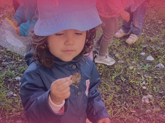 Crianças da Creche do Externato Nossa Senhora das Dores a explorar elementos naturais como terra e folhas em atividades sensoriais ao ar livre.