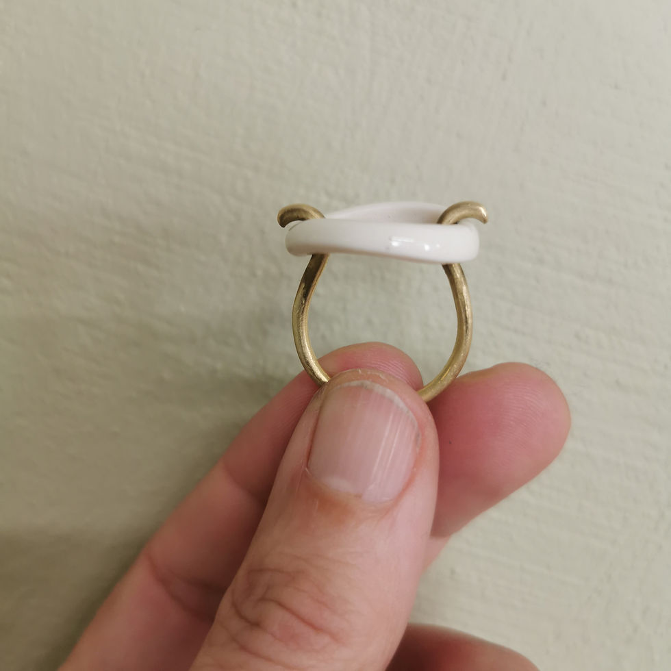 Miniature : Bague oh  laiton et porcelaine blanche