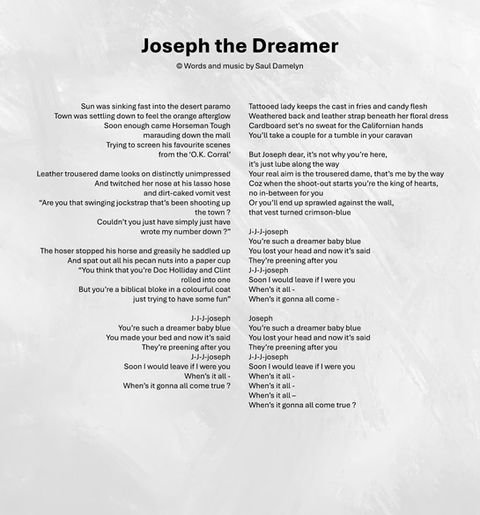 "Joseph the Dreamer" lyrics from the Saul Damelyn album "Kings, Queens and Dream Machines"