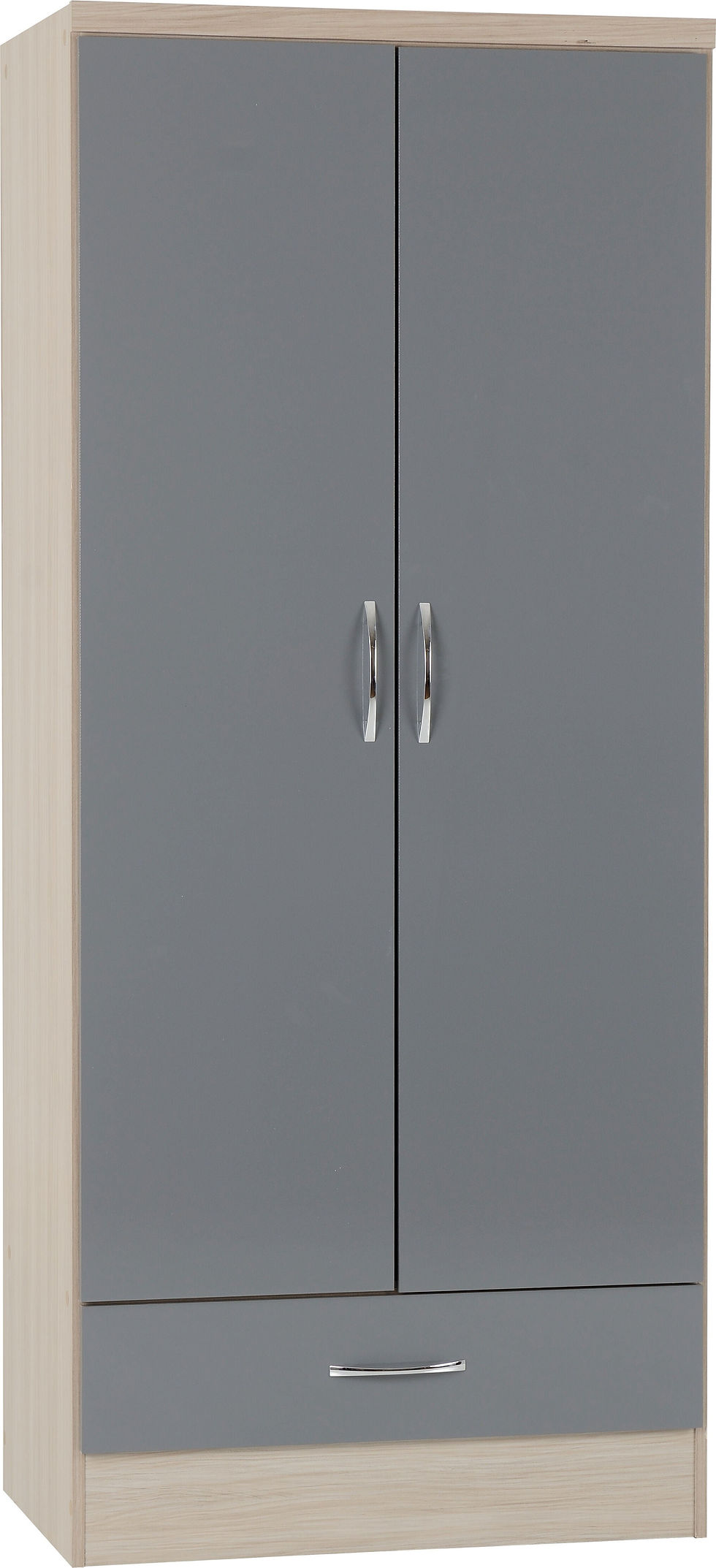 Thumbnail: Nevada 2 Door 1 Drawer Wardrobe Grey Gloss Light Oak