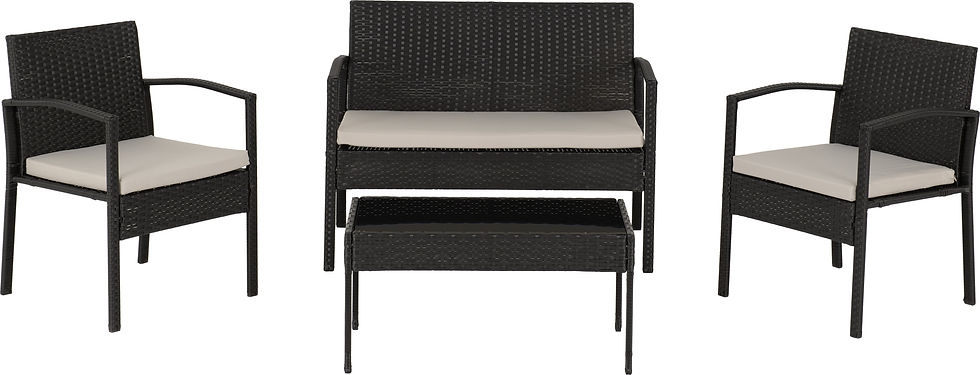 Thumbnail: Cedar 4-Piece Garden Set Black Rattan Grey Fabric