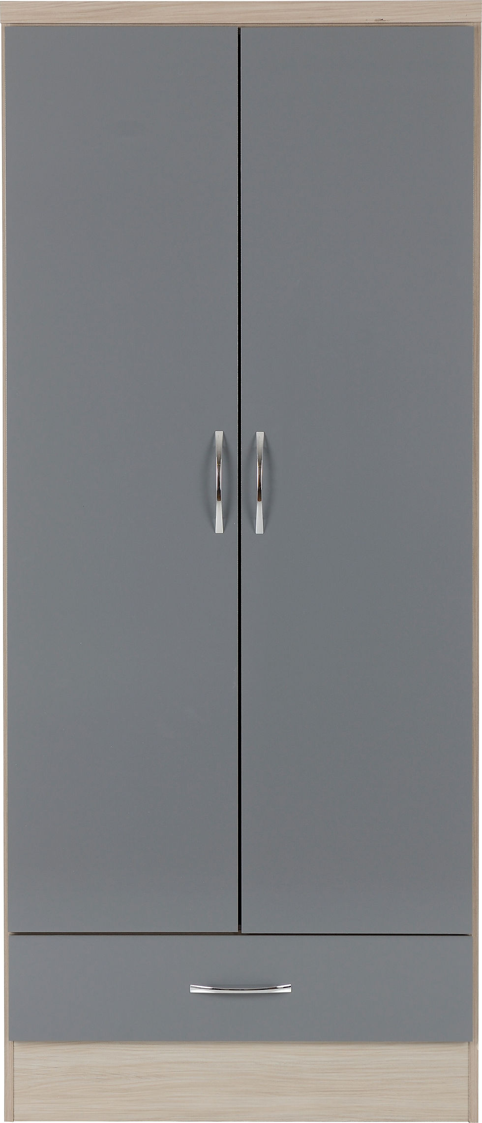 Thumbnail: Nevada 2 Door 1 Drawer Wardrobe Grey Gloss Light Oak