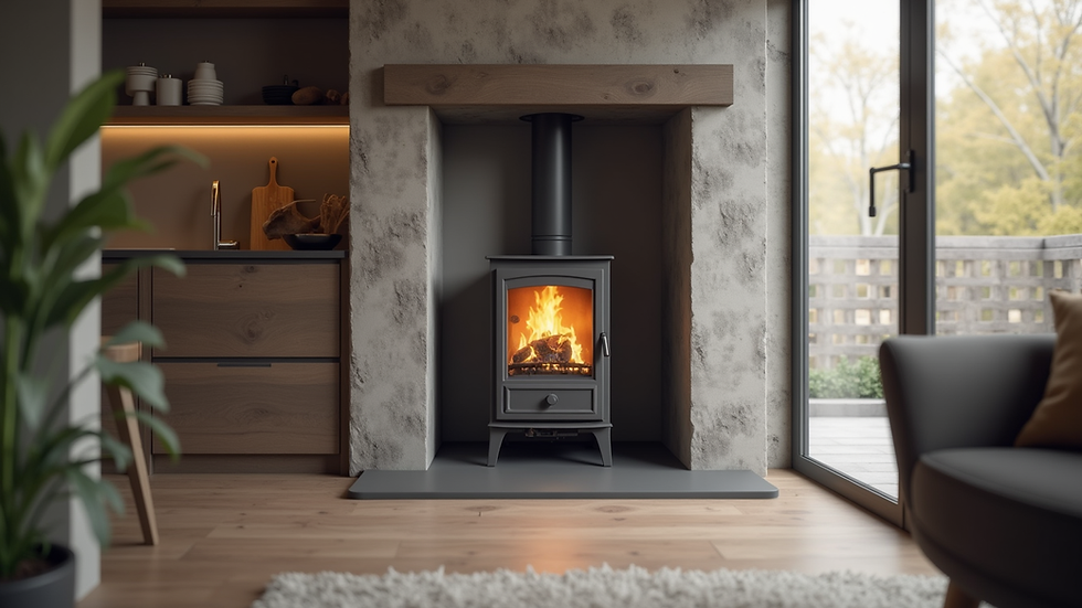 Eye-level view of a multi-fuel stove installed in a modern kitchen