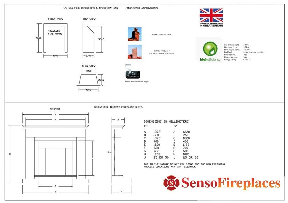 Thumbnail: Tempest Limestone 54 inch Fireplace | Glass Fronted High Efficiency Gas Fire