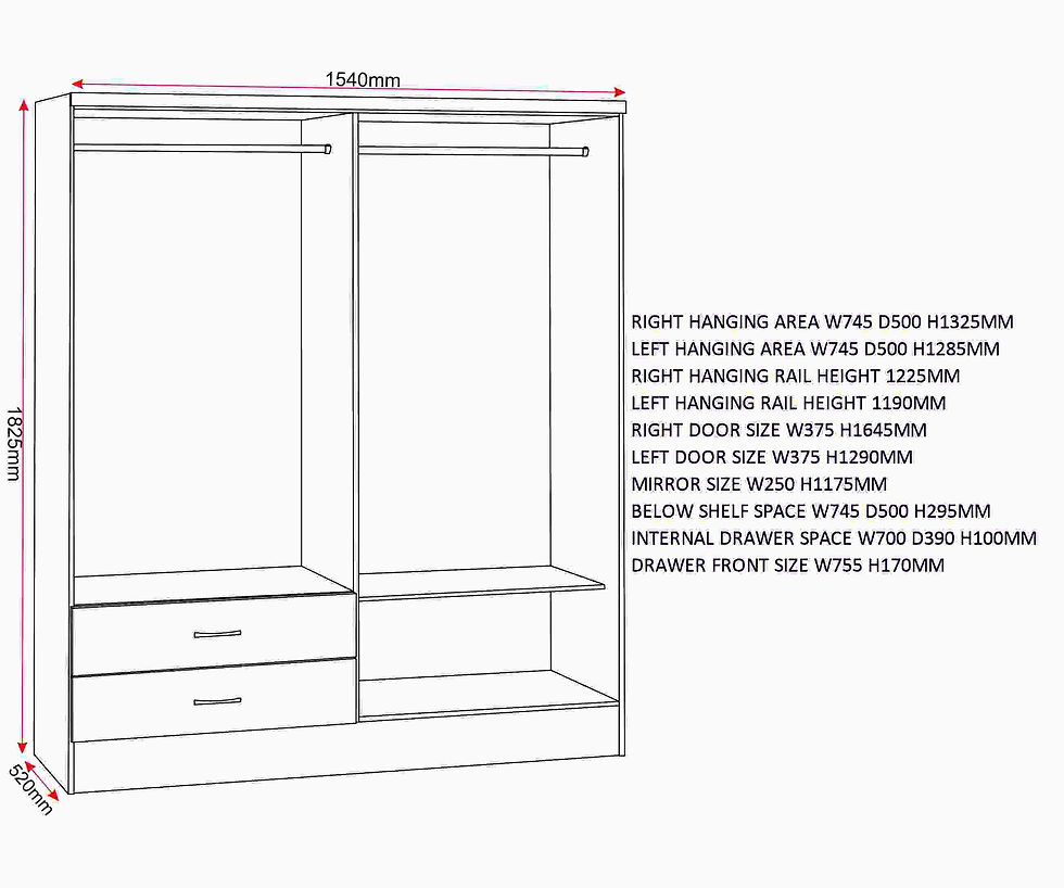 Thumbnail: Novaire 4 Door 2 Drawer Wardrobe – Black Gloss