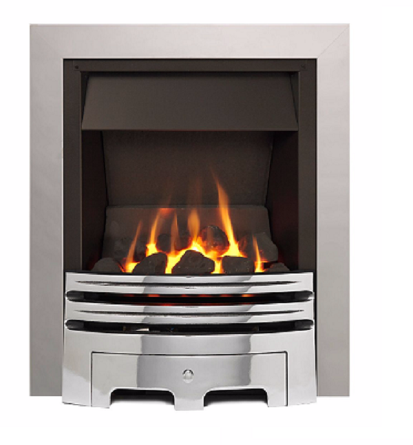 ECO 2 OPEN FRONTED CHROME EFFECT INSET GAS FIRE COAL FUEL BED