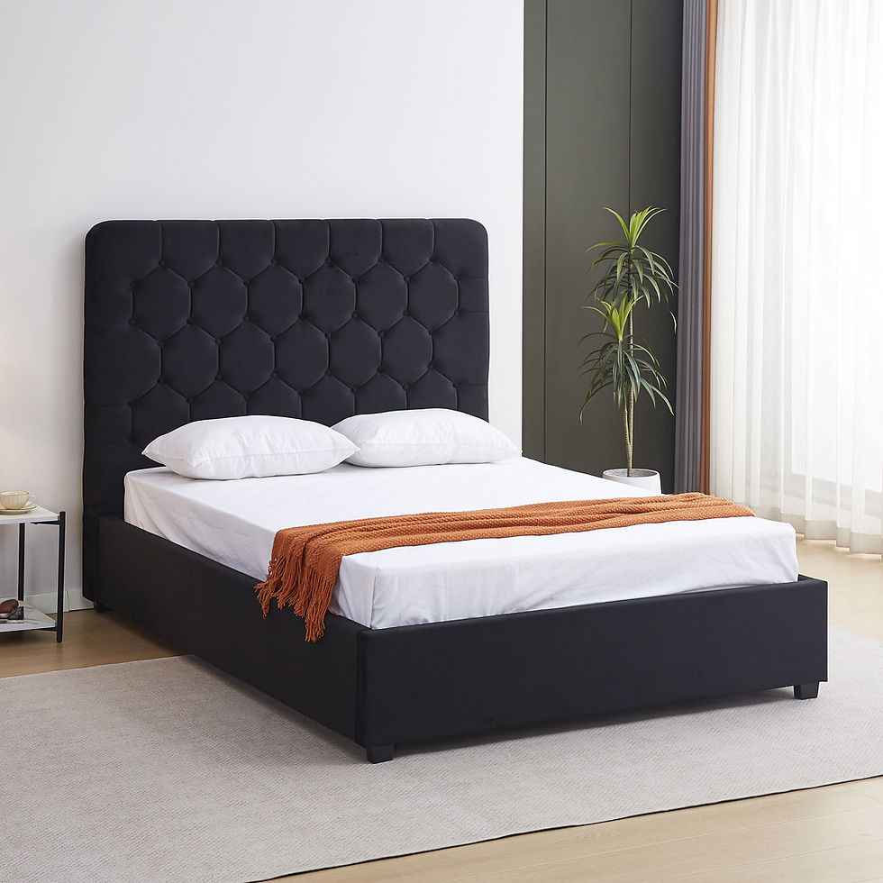 Mayfair black velvet double bed frame with tall upholstered headboard