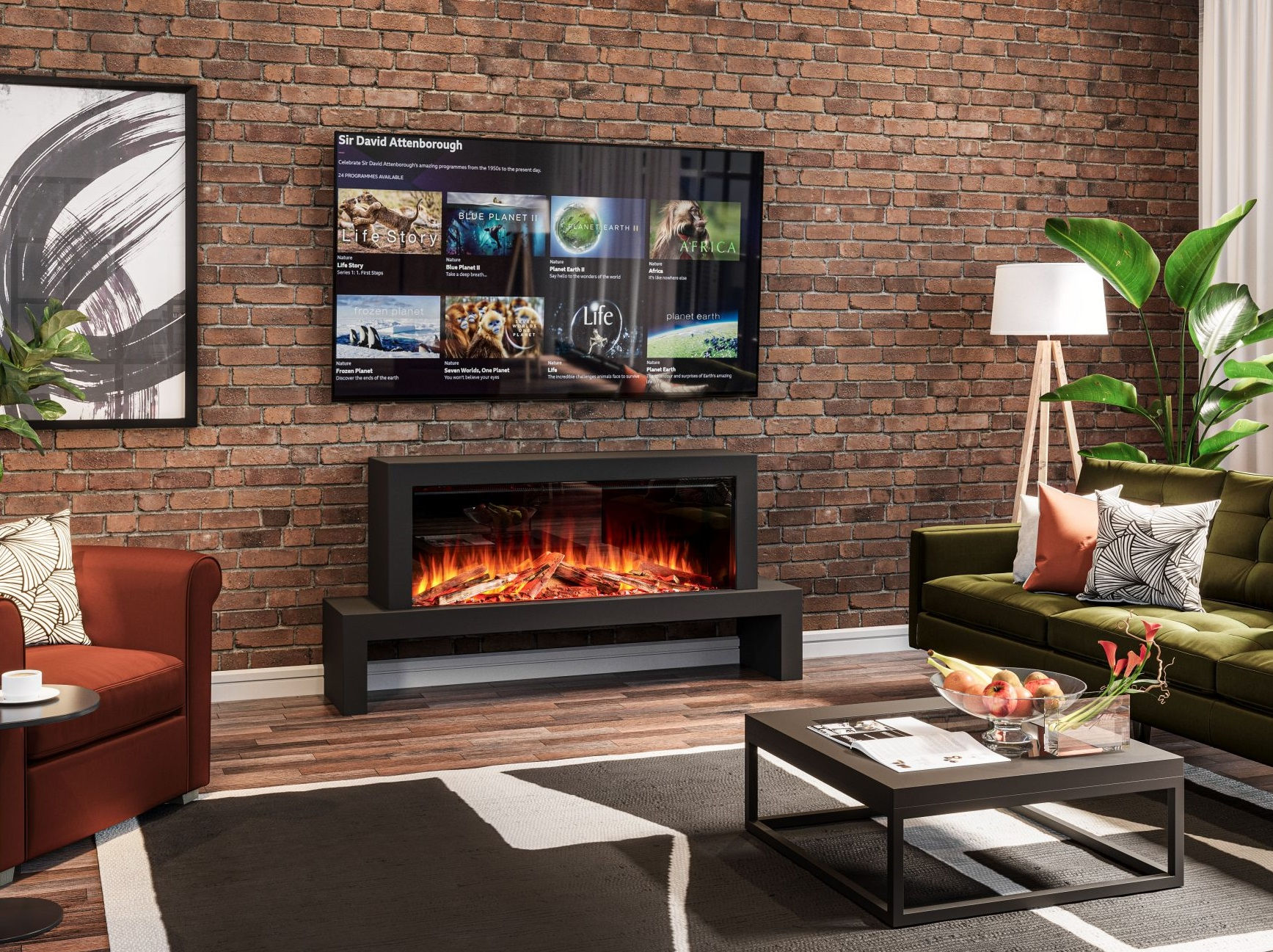 Brandon Stove Bench & Lux 125 Media Wall Electric Fire