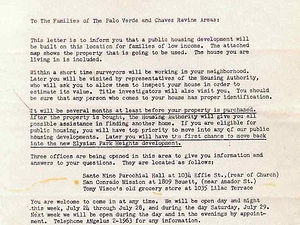 Housing Authority letter to the families of Palo Verde and Chavez Ravine
