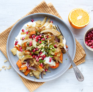 Fenchelgemüse auf Gorgonzola-Joghurt-Sauce