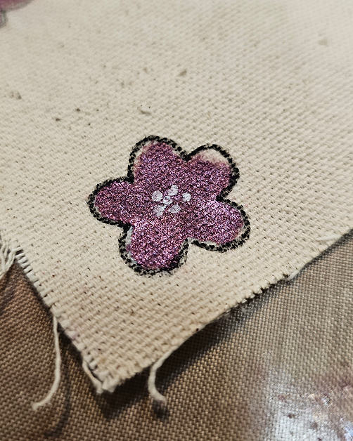 Painted flower on canvas using Sangria Shimmering Matte Acrylic