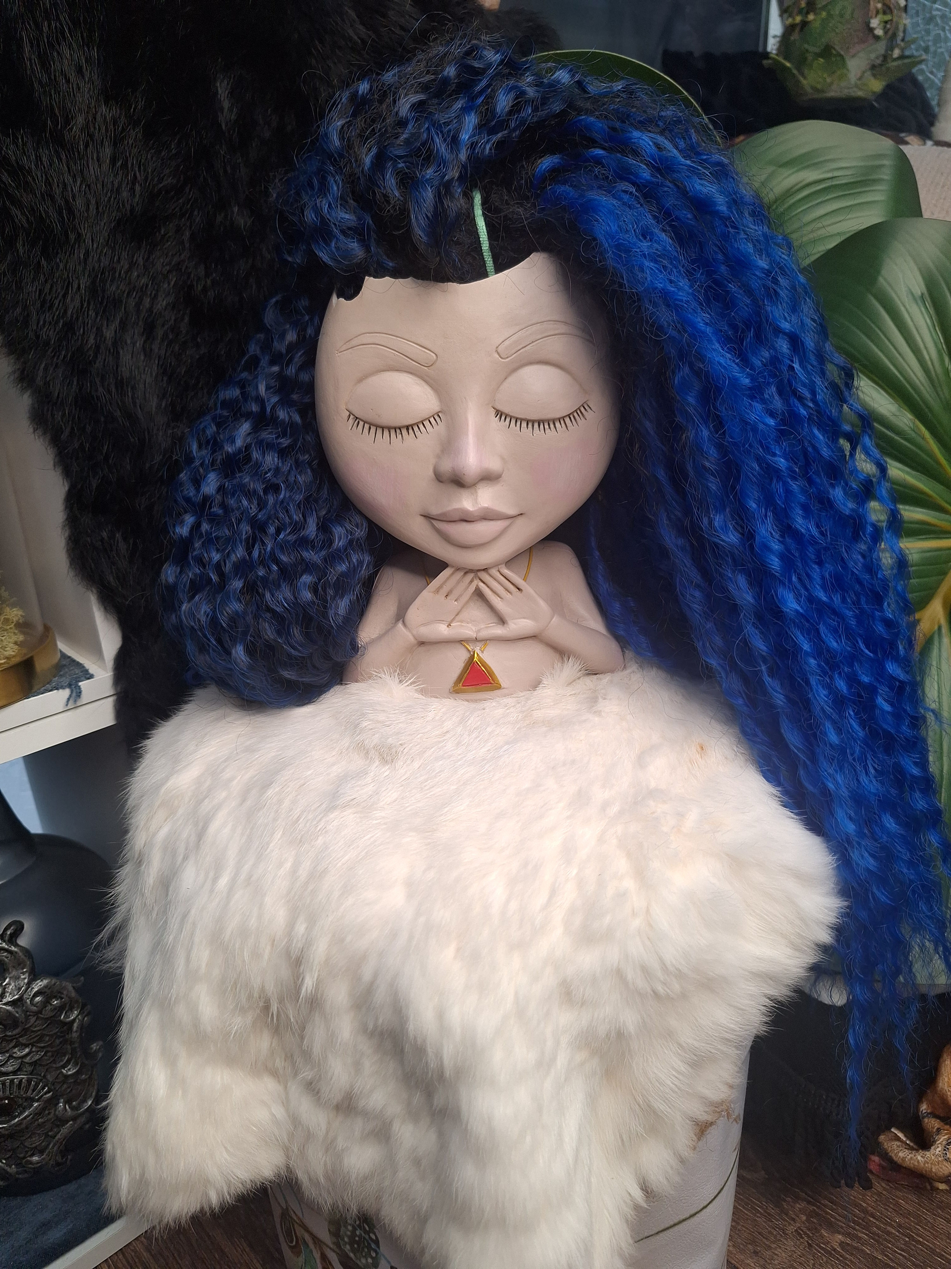 Curly Dreads  Schwarz Ansatz Blau 