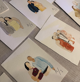 Pintura em aquarela feita à mão ao vivo em casamento. pintura dos convidados em aquarela