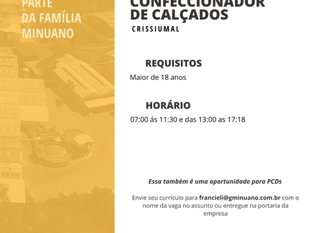 GRUPO MINUANA COM VAGAS DE EMPREGO PARA A UNIDADE DE CRISSIUMAL