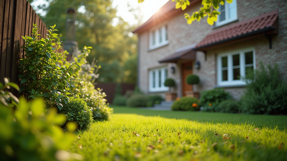 Close-up view of a well-maintained rental property with a lush garden
